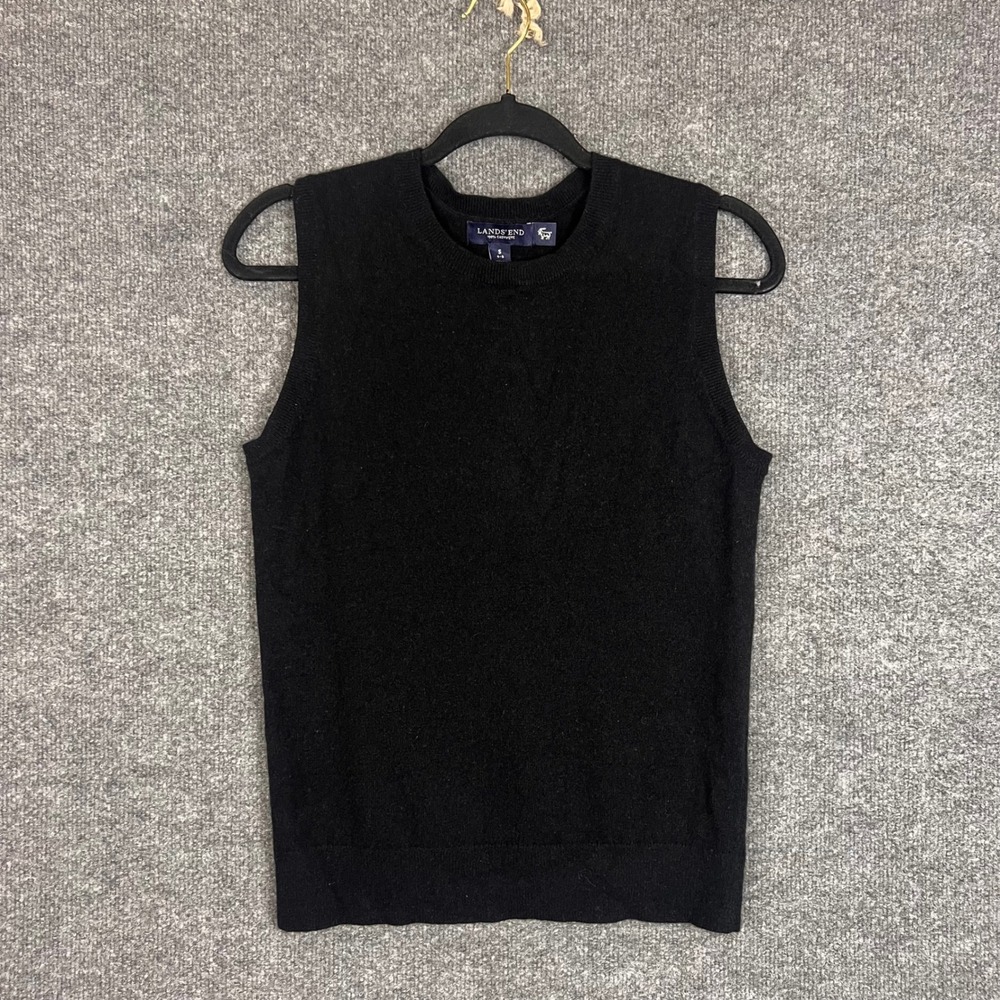 Lands End Cashmere Sweater Vest Womens S Black Excellent Sleeveless Crewneck